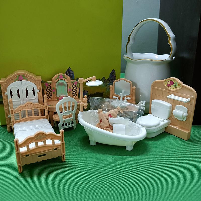 Miniature Dollhouse Furniture Set, Kitchen Living Room Bedroom Bathroom Bed Sofa Bathtub, Realistic Mini Dollhouse Accessories