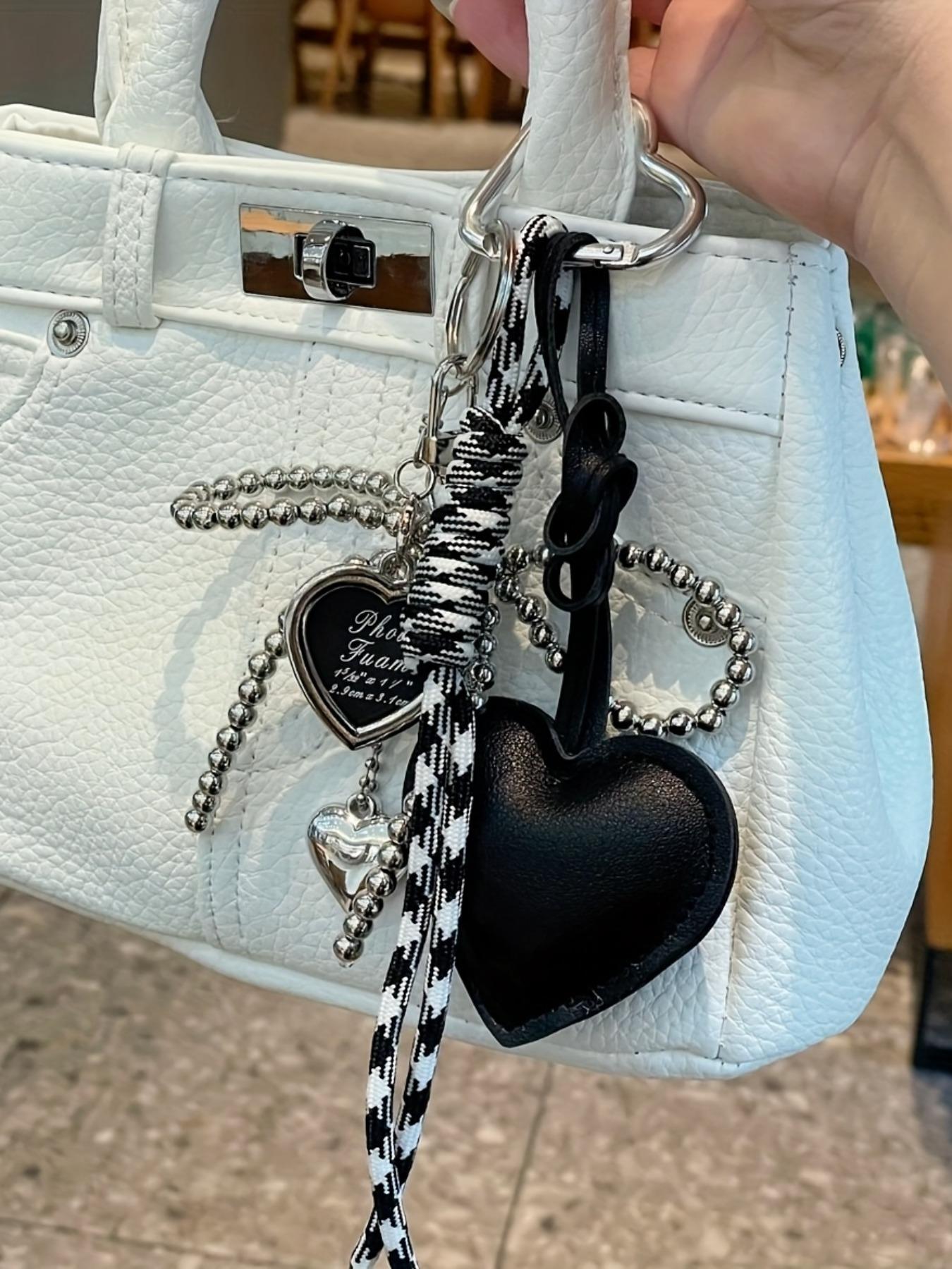 Y2K Gothic Women's Elegant Heart Shaped Keychain Handmade Beaded Silver Bow Charms Heart Love Keychain Bowknot Braided Rope Key Chain Bag Pendant Charm Hanging Accessories for Handbags,Wallet,Car Backpack & Key Pendants for Fashion Enthusiasts Black Red