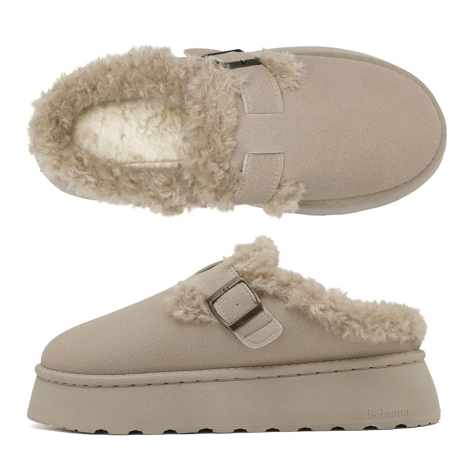 Women's Slippers Platform Mini Boots Short Ankle Boot With Buckle Fleece Lined Winter Warm Indoor Outdoor Thick Sole Plush Slipper Boots Springfresh