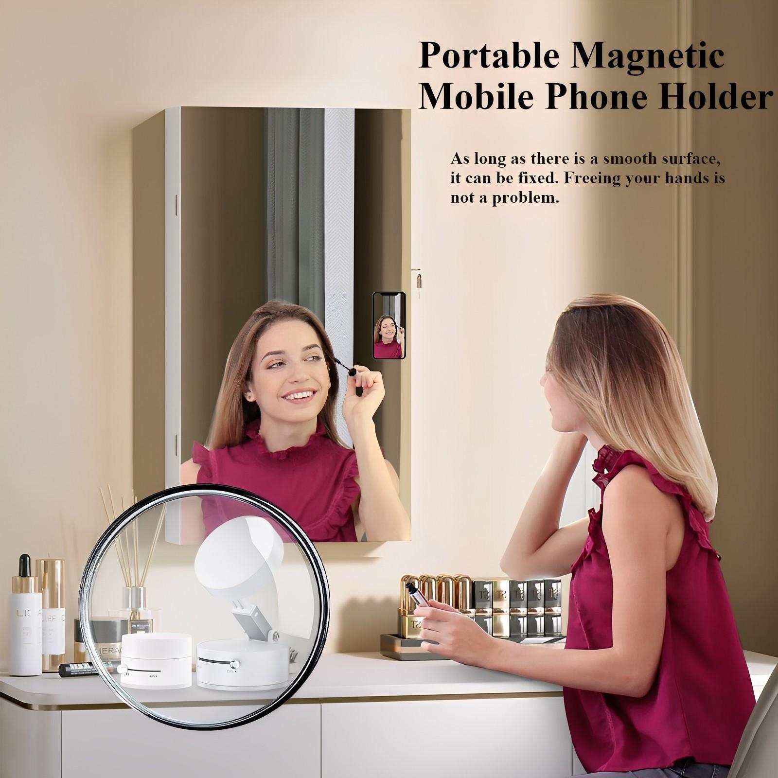 Easy to Use Vacuum Magnetic Phone Holder with One Button Switch and Adjustable Tightness Reusable Suction Cup Phone Mount for Smooth Wall and Glass Surface