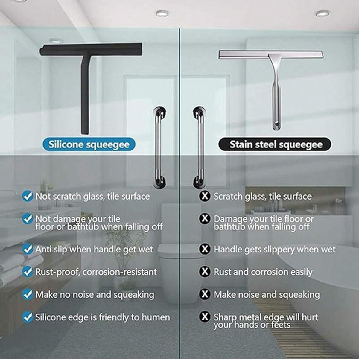 2pcs Handheld Silicone Scraper with Hook, Glass Squeegee, Shower Scraper, Home Cleaning Tool, Multipurpose Cleaning Tool, Window Cleaner, Bathroom and Car Glass