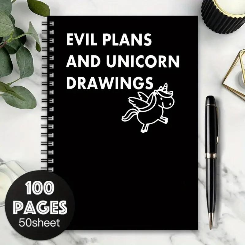 Humorous Spiral Coil Notebook Diary, Evil Plan & Unicorn Satirical ...