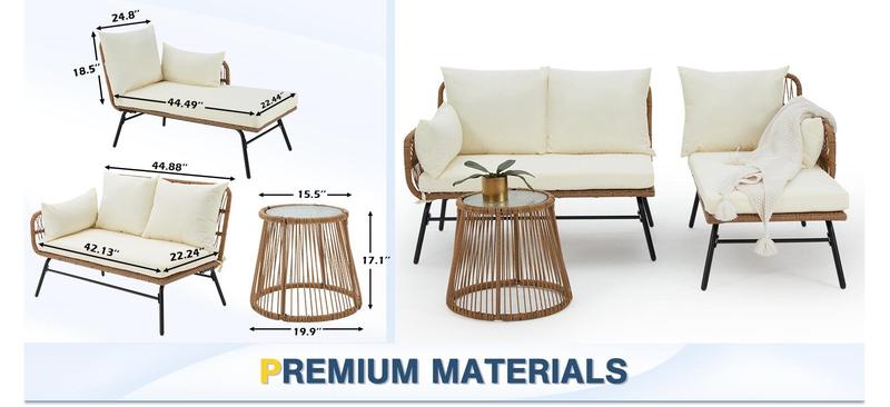 Patio Conversation Bistro Set, Outdoor All-Weather Wicker balcony Furniture with Tempered Glass Top Table Wide Ergonomic Armchairs, Seat Cushions for Porch, Backyard