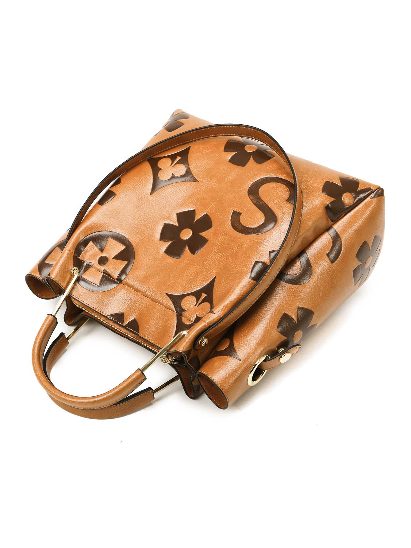 An elegant floral embossed faux leather handbag - suitable for women's use - fade resistant zipper tote bag - equipped with fixed shoulder straps - polyester lining - edge painted - suitable for work and various occasions