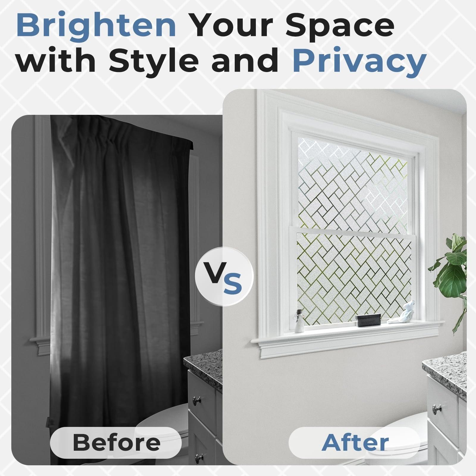 Privacy Window Film Roll, Frosted Glass Static Adhesive, No Glue Tile ...