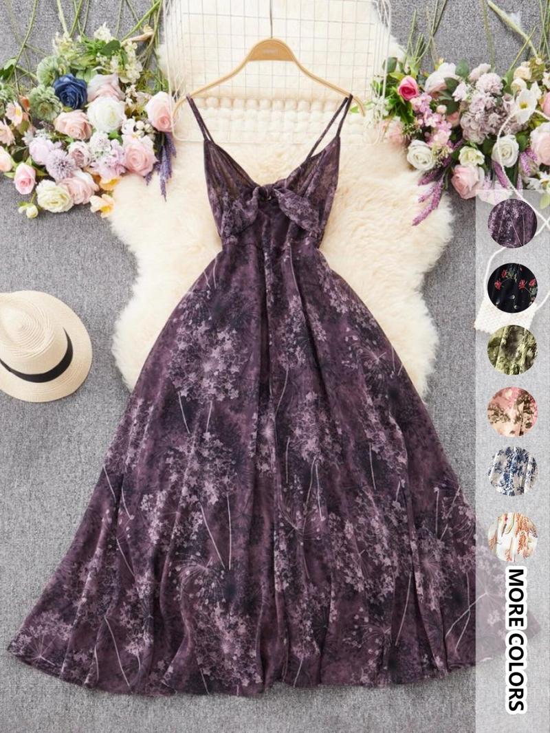Women's Boho Floral-Print Cami Dress, Fashion Casual A-Line Dress for Beach Holiday Vacation, Perfect for Summer Women's Boho Floral-Print Cami Dress, Fashion Casual A-Line Dress for Beach Holiday Vacation, Perfect for Summer