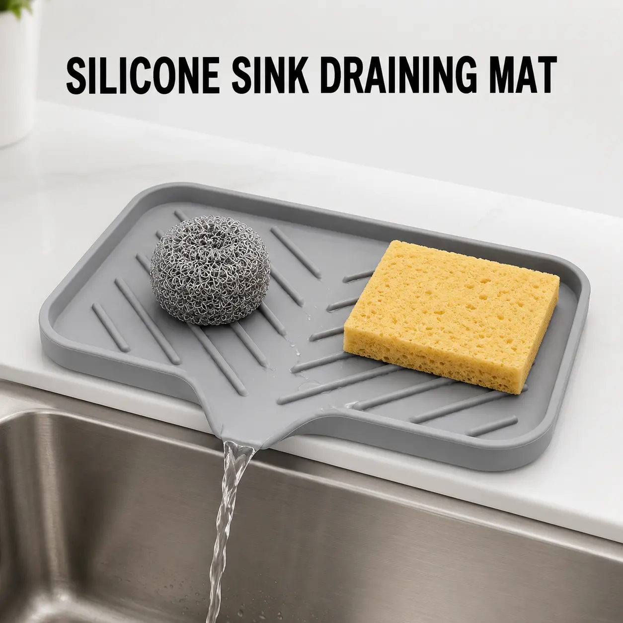 Silicone Sink Drain Mat, Non‑slip Sink Drying Mat, Space‑Saving Kitchen Gadget, Self‑draining Sponge Holder, Kitchen Accessories-YY1