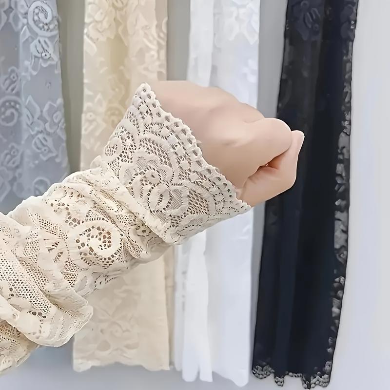 Women's Fashion Lace Sleeves 3 Pairs, Summer Elastic Breathable Lightweight Sleeves with Floral Embroidery, Suitable for Various Outfits, Outdoor Activities and Sun Protection, Transparent Sleeves