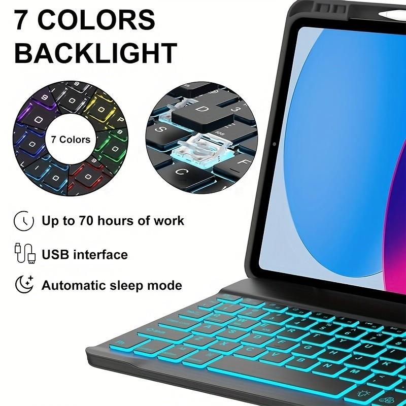 iPad Air 11-Inch Case with Keyboard M3/m2, 7-Color Backlight, 2 Wireless Channels, Compatible with iPad Pro 11, iPad Air 5th/4th Gen