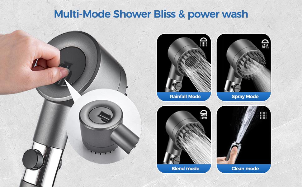 9-piece pressure showerhead, 3-speed adjustable bathroom portable shower massage, one-click water stop showerhead filter, stainless steel panel, universal interface, hose holder, filter element showerhead