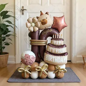 44pcs Cartoon Animal Capybara Theme Birthday Cake Foil Balloon Children Birthday Party Caramel Number Balloon Baby Shower Gifts