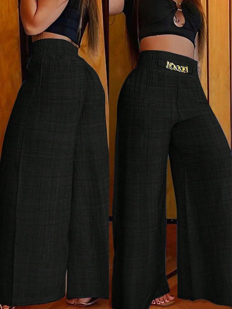 Women's Solid Color High-Waisted Pants, Stretchable Loose-Fitting Wide-Leg Trousers, Versatile Suitable for All Occasions