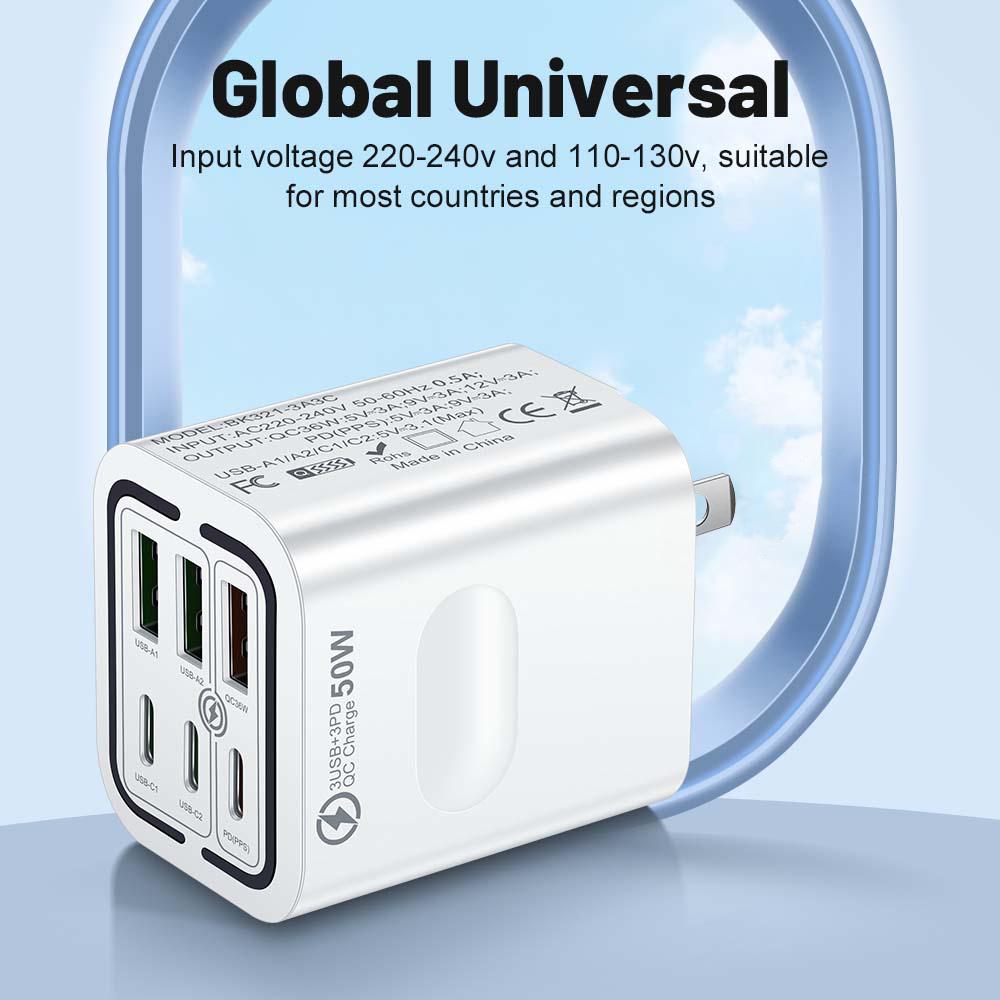 Portable Multi Port Charging Station 50W, 6-Port USB C & USB A,Adapter Cube Plug for iPhone 16 15 14 13 Pro Max Plus, iPad Portable Multi Port Charging Station 50W, 6-Port USB C & USB A,Adapter Cube Plug for iPhone 16 15 14 13 Pro Max Plus, iPad