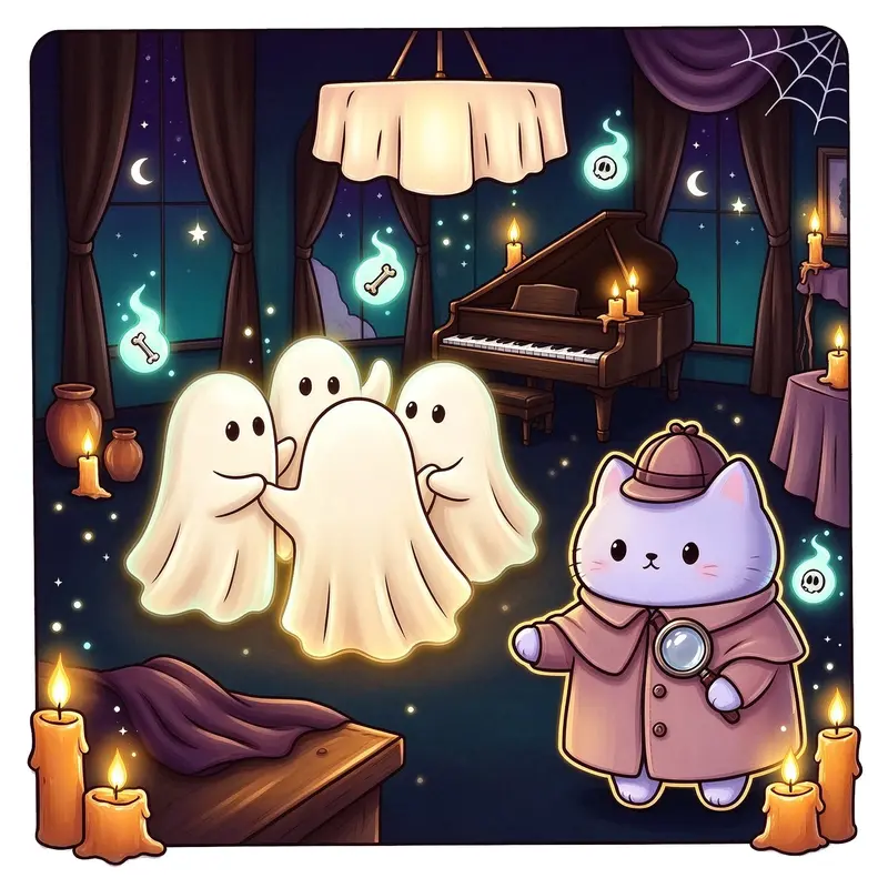 Mystery Coloring Pages, Whimsical Spooky Kawaii Detective Cat Halloween ...