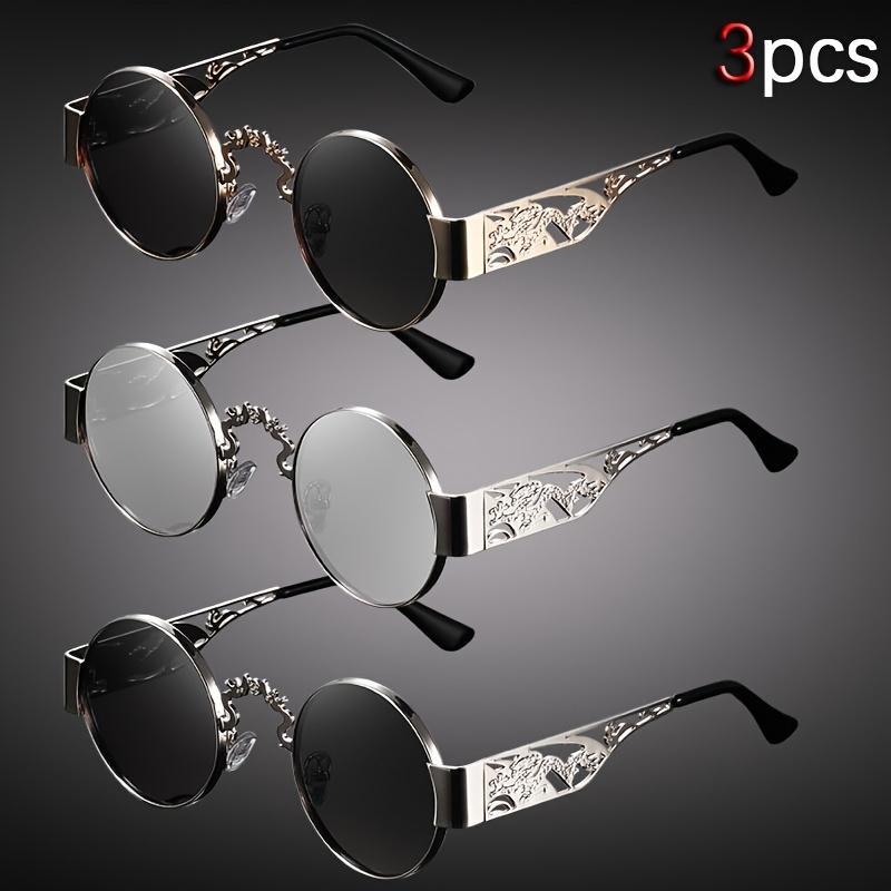 Unisex Double Dragon Hollow Metal Sunglasses, 3-Pair Vintage Set with Printed Temples, Lightweight Comfortable Eyewear for Casual Wear