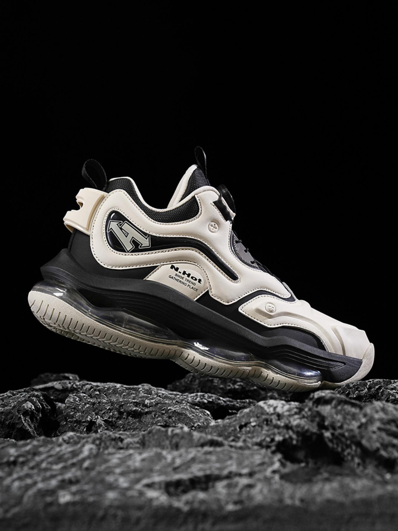 Men's Casual Sport Shoes, High-Quality High-Top Air Cushion Basketball Shoes, Rotating Button No Laces, Trendy Large Size Outdoor Student Sports Shoes