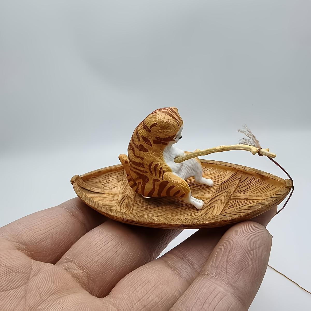 A Set of Adorable Cats Fishing on a Boat, Made of Durable Resin with Realistic Details, Perfect for Aquarium Decoration, Fish Tank Ornament & Marine-Themed Micro Landscape