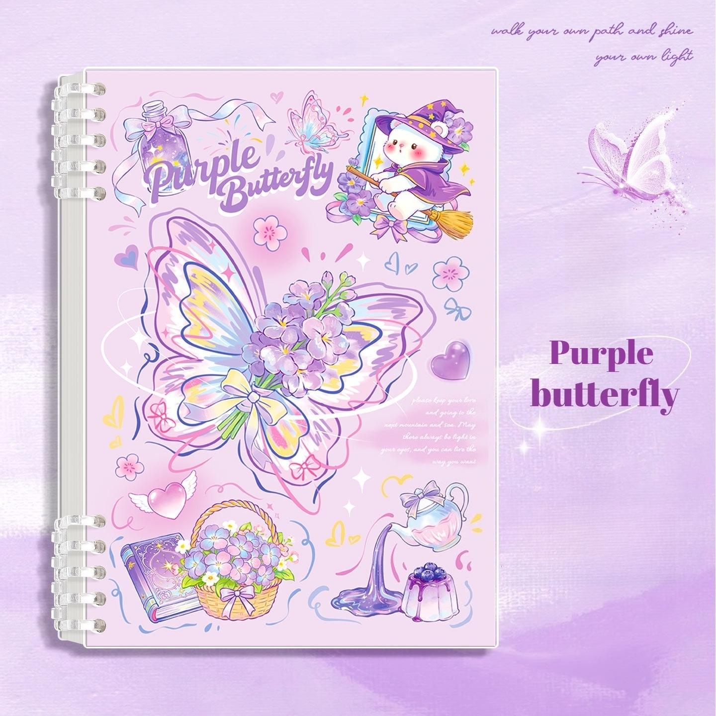 A loose-leaf notebook, Loose leaf notepad, with a beautiful butterfly design, featuring cute pink, blue butterfly covers, thick pages to prevent inkpage, suitable for detailed notes, schoolwork, and personal diaries, Spiral Notebook
