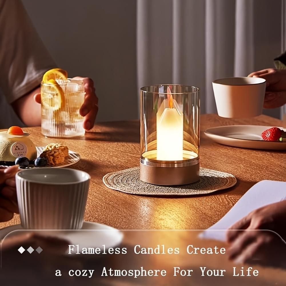 Small Candle Table Lamp Cordless Gesture Sensor Control Night Light Lamp Glass Flameless Candle Dimmable Table Candle Lantern Rechargeable Warm Light Lamp for Bedroom/Restaurant/Cafe