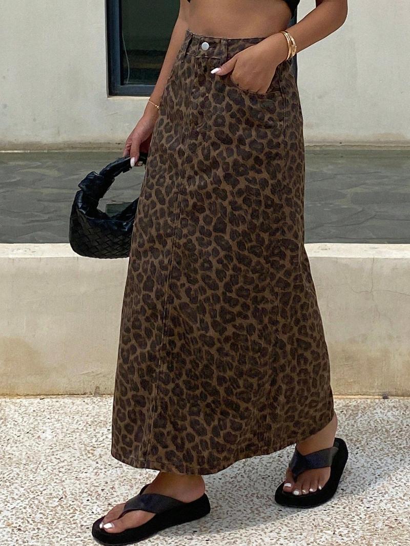 Women's Leopard Print Long Dress, Casual Fitted Button Fly Design, All-Season Wearable Fashion, Perfect for Daily & Occasions