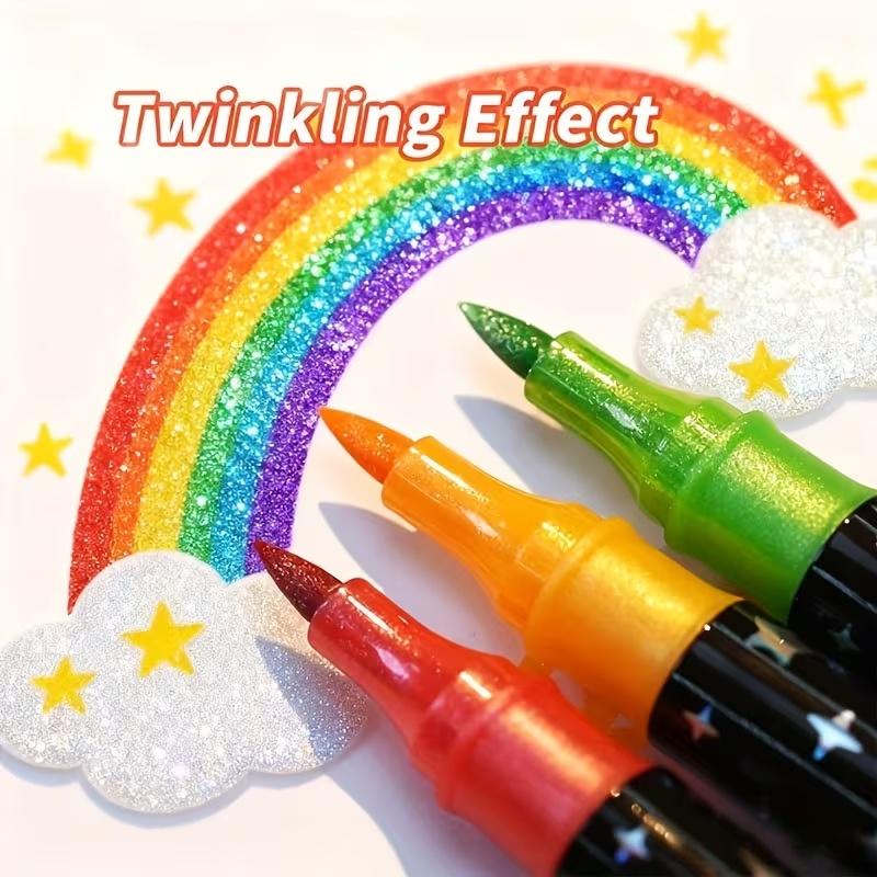 24-Color Double-Head Glitter Pen with Quick-Drying Adhesive Ink-Thin Nib, Random Color, Tip to Barrel, Suitable for Scrapbooking, Card Making, Diary, 24-Color Double-Head Painting Pen-Glitter Marker Set, Suitable for S, Artists And Supplies