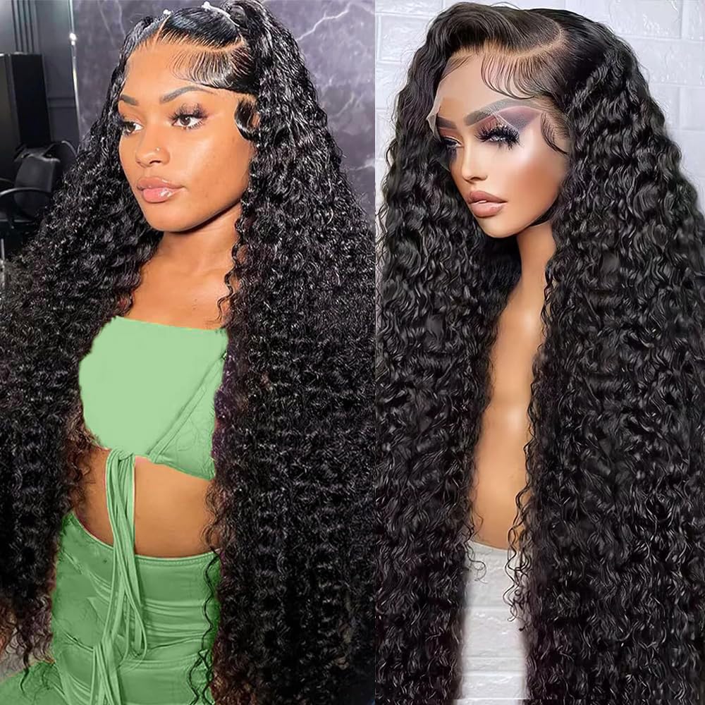Bling Hair Deep Wave 13x4 Lace Front Wig Human Hair 180% Density HD Transparent Deep Curly for Women Pre Plucked With Baby Hair Lace Frontal Human Wig
