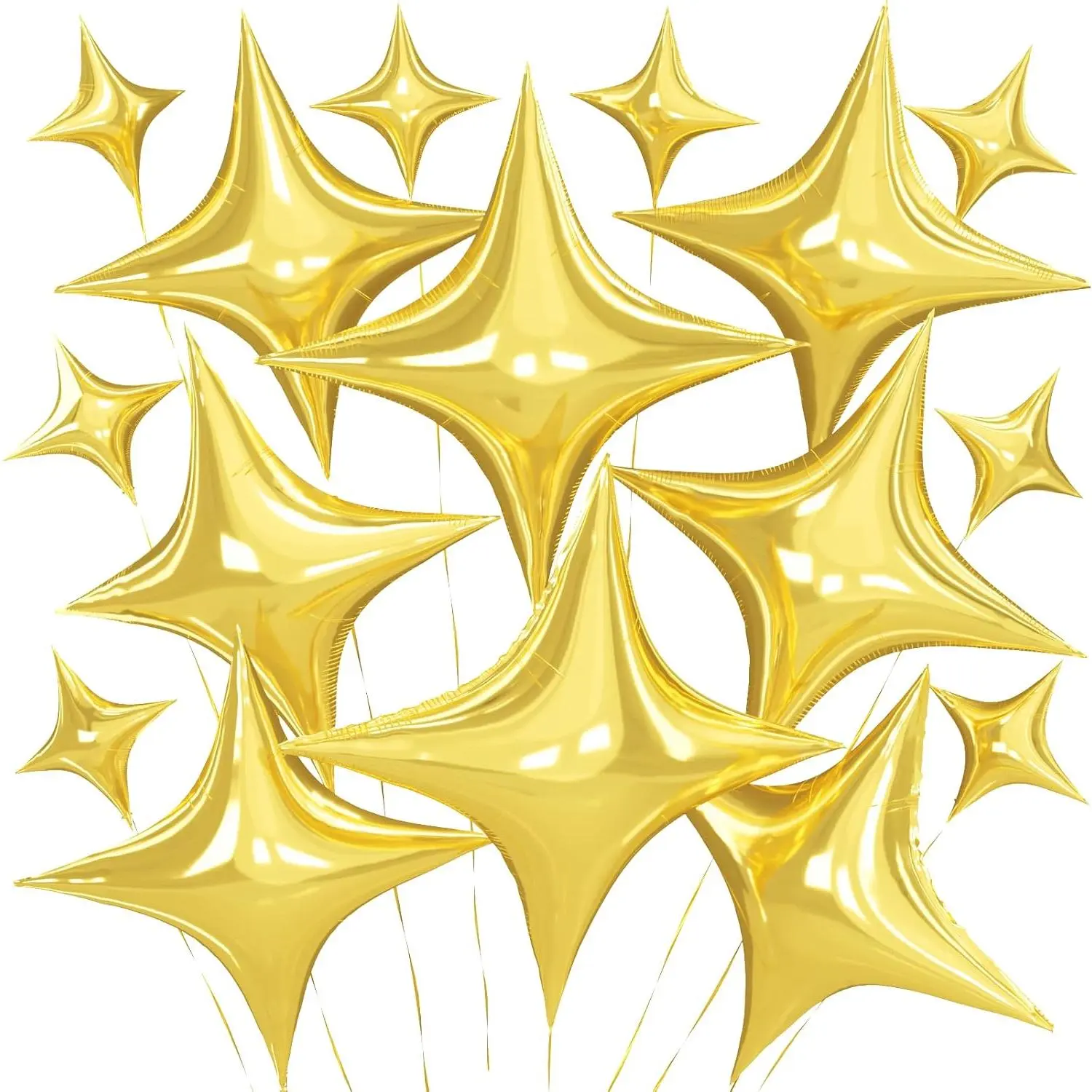 Balloons, 16 count Four Angle  Foil Balloons, 26 Inch and 10 Inch  Stars Shaped Balloon for Graduation Birthday  Shower Anniversary  Engagement  Year Party Decorations