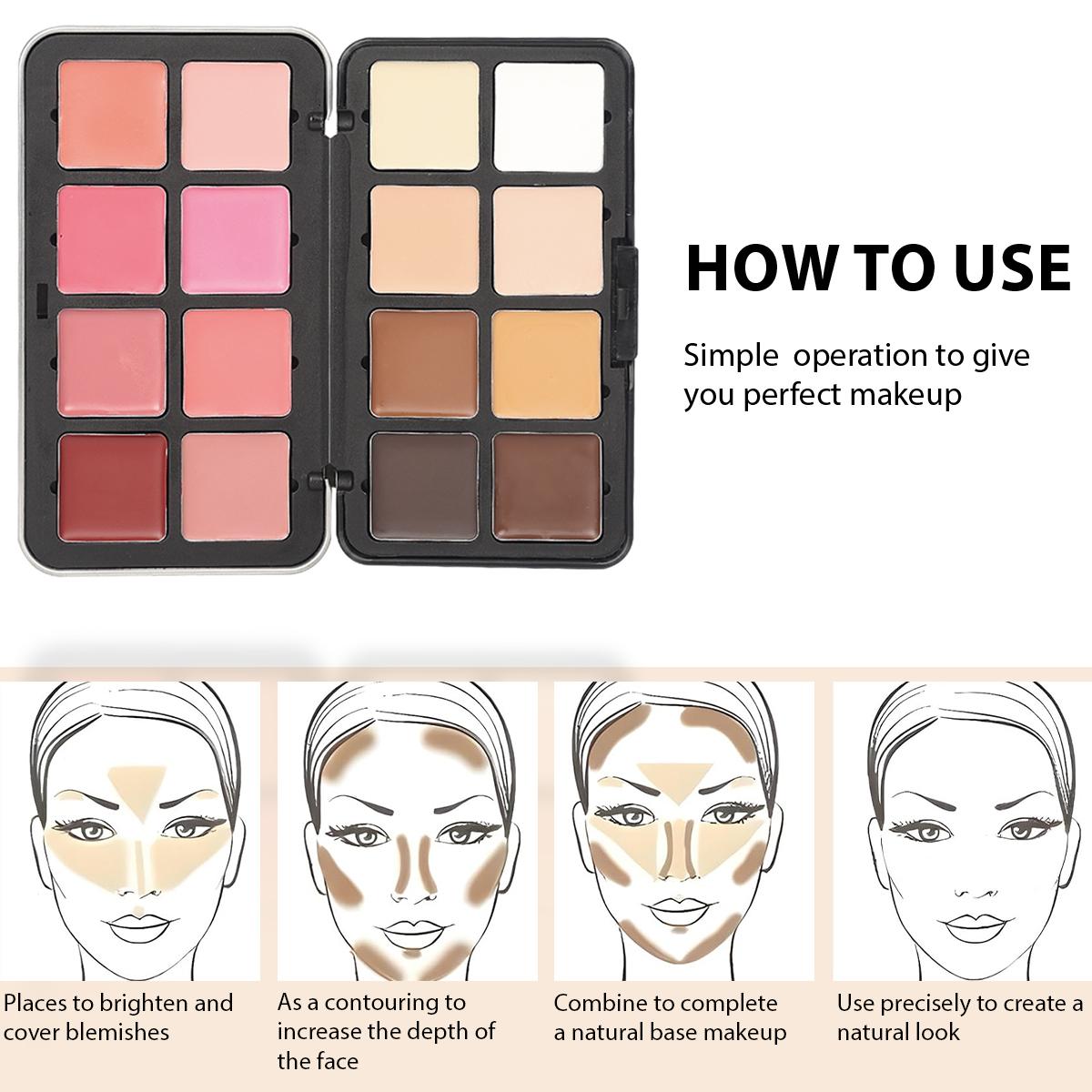 16 Color Concealer Contour Highlighter Blush Palette Moisturizing Non Sticky For Correction Natural Look Easy To Apply