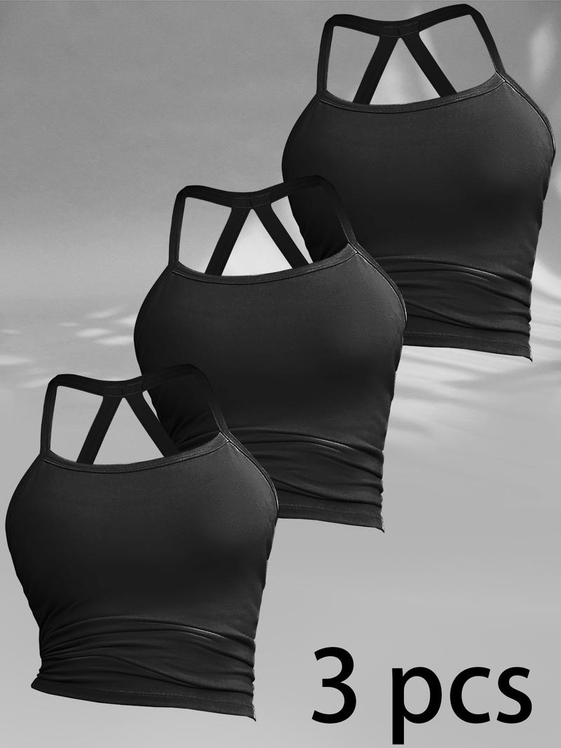 3-Pack Women's Cross Back Long Stretch Sports Bra with Built in Non-Removable Pads for Gym Wear