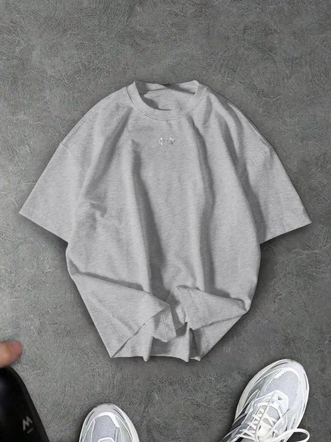 3-Pack Unisex Oversized T-Shirts with Small Dumbbell Chest Print, Minimalist Streetwear for Gym Enthusiasts and Casual Everyday Wear