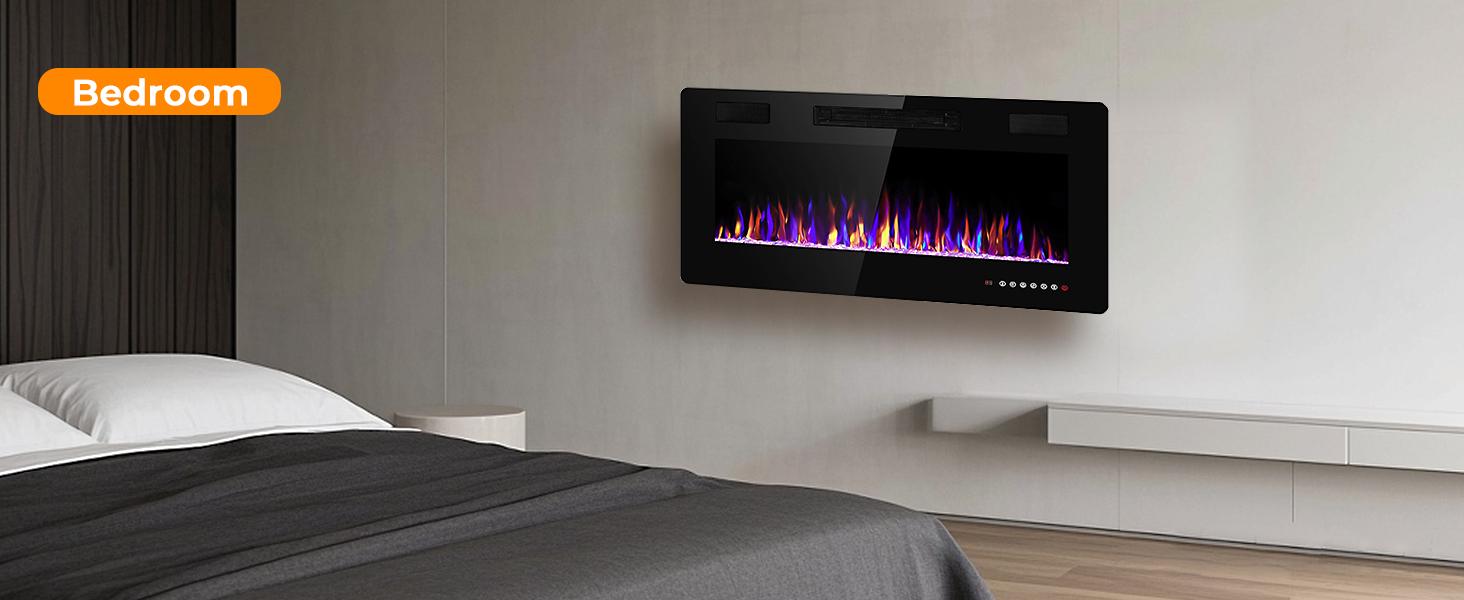 KISSAIR Electric Fireplace Insert: Touchscreen & Remote Control, Overheat Protection, 12 Flame/LED Bed Colors (Auto-Dimming), Ultra-Thin & Quiet Sleep Mode