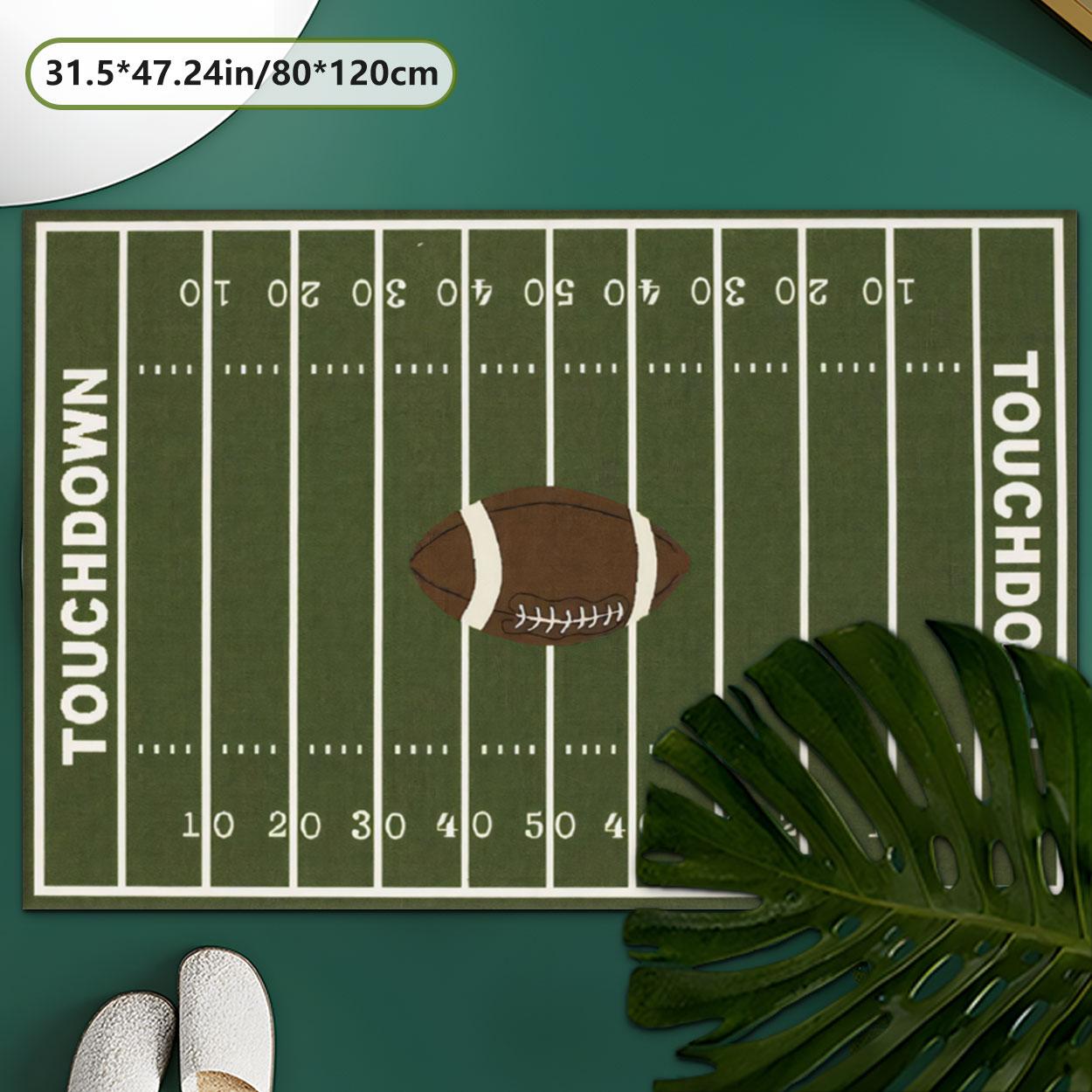 Green Football Field Pattern Carpet, Non-slip Sports Themed Floor Mat, Decorative Area Rug for Home Living Room Bedroom, Home Decor