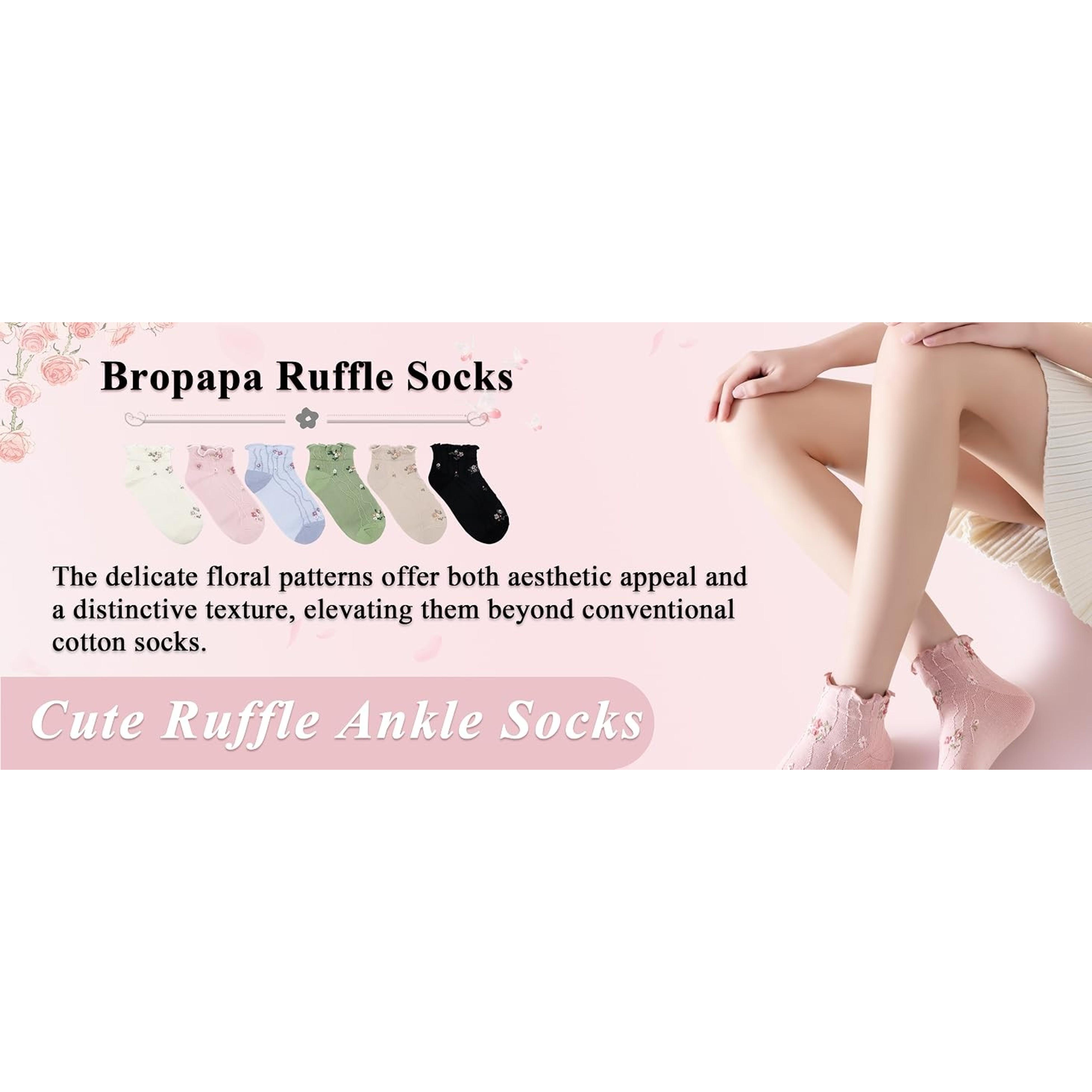 Women's Ruffle Ankle Socks, Vintage Patterned Short Casual Dress Socks, Cute Princess Lettuce Floral 6 Pack(Gift)