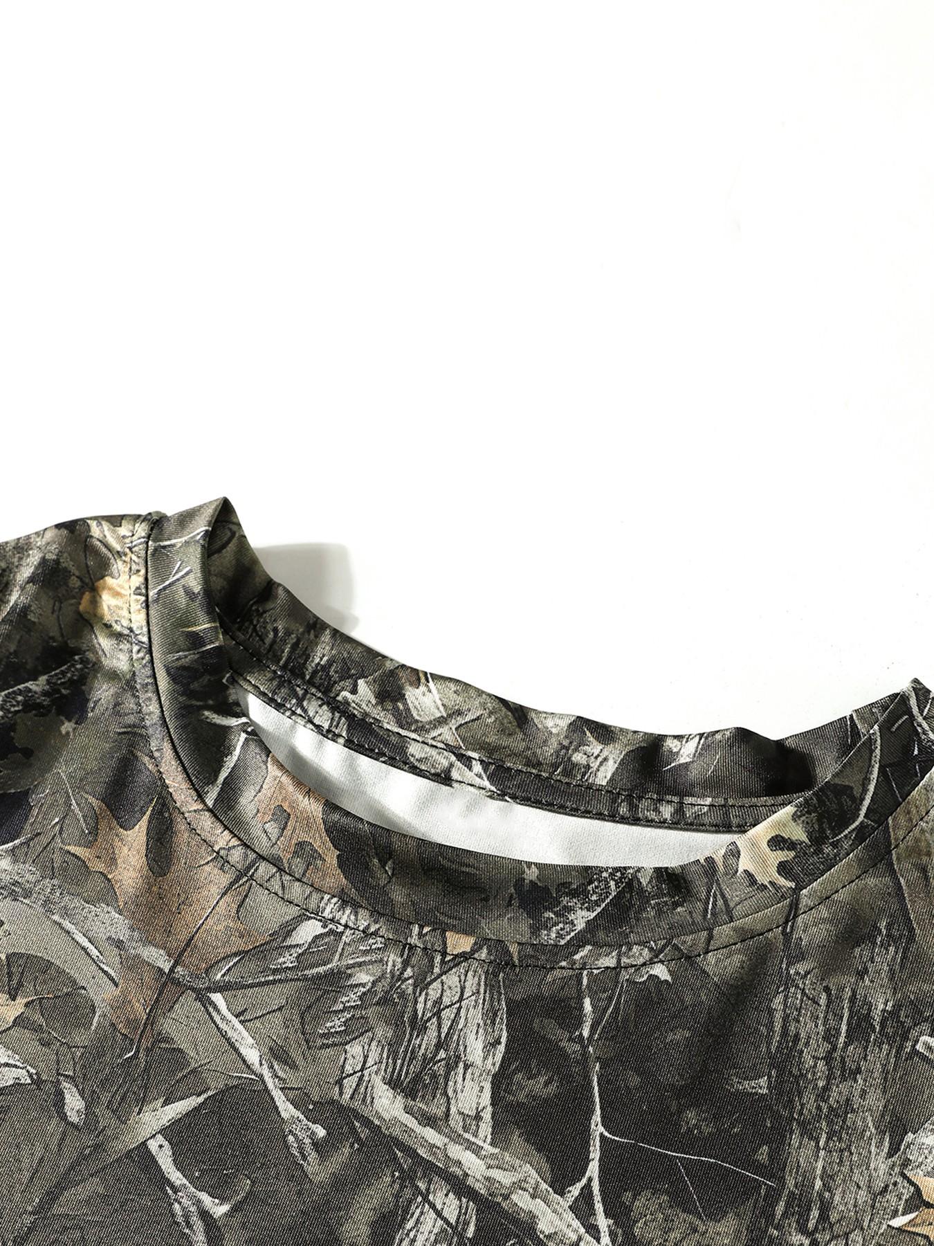 American Vintage Millennial Style Camouflage Print Casual Suit, Round Neck Drop Shoulder Short Sleeve and Loose Wide Leg Pants Set, Women's Outdoor Sports, Casual Sportswear Outfit, Casual Sporty Set