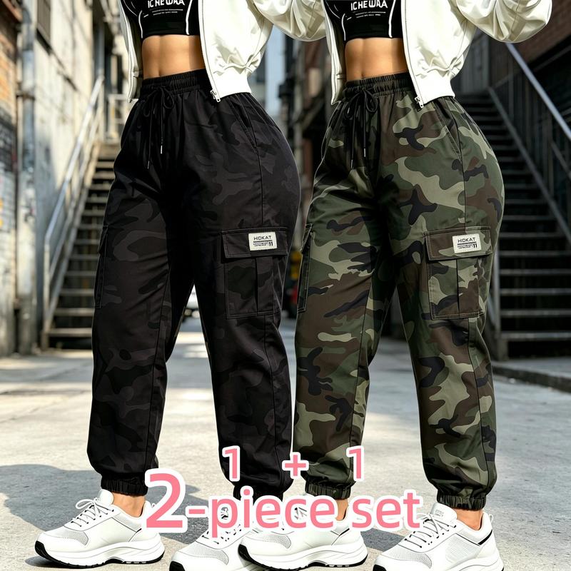 Women's 2-Piece Activewear Joggers, Lightweight Breathable Athletic Bottoms with Elastic Waist, Spacious Pockets, Tapered Legs, Loose-Fit for Camping, Commuting