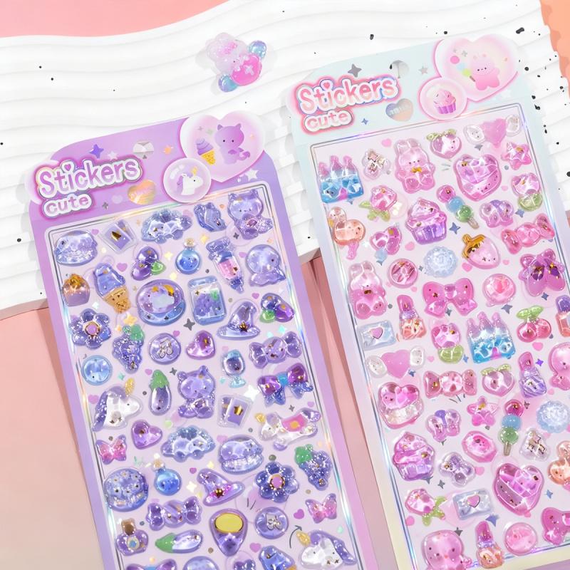 1PC Fresh Purple and Pink 3D Cute Animal Sticker Series, featuring a fresh and sweet style, suitable for laptops, water bottles, notebooks, cars, luggage, gift wrapping, party decorations, vinyl stickers, school supplies, and back-to-school supplies.