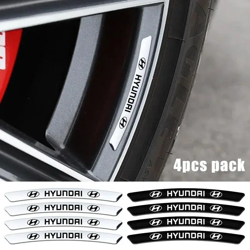 4 Pcs 3D Wheel Rim Stickers, Sport Car Logo Decor Decals, Auto Modification Accessories for Elantra, Sonata, Tucson, Santa Fe