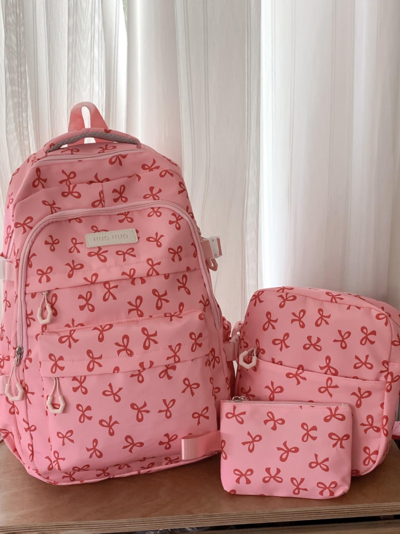 2026 New Cute Waterproof Nylon Backpack, Daypack, Large Capacity School Style High-Quality Girl's Waterproof Zip Backpack Set, All-Over Print, All Seasons