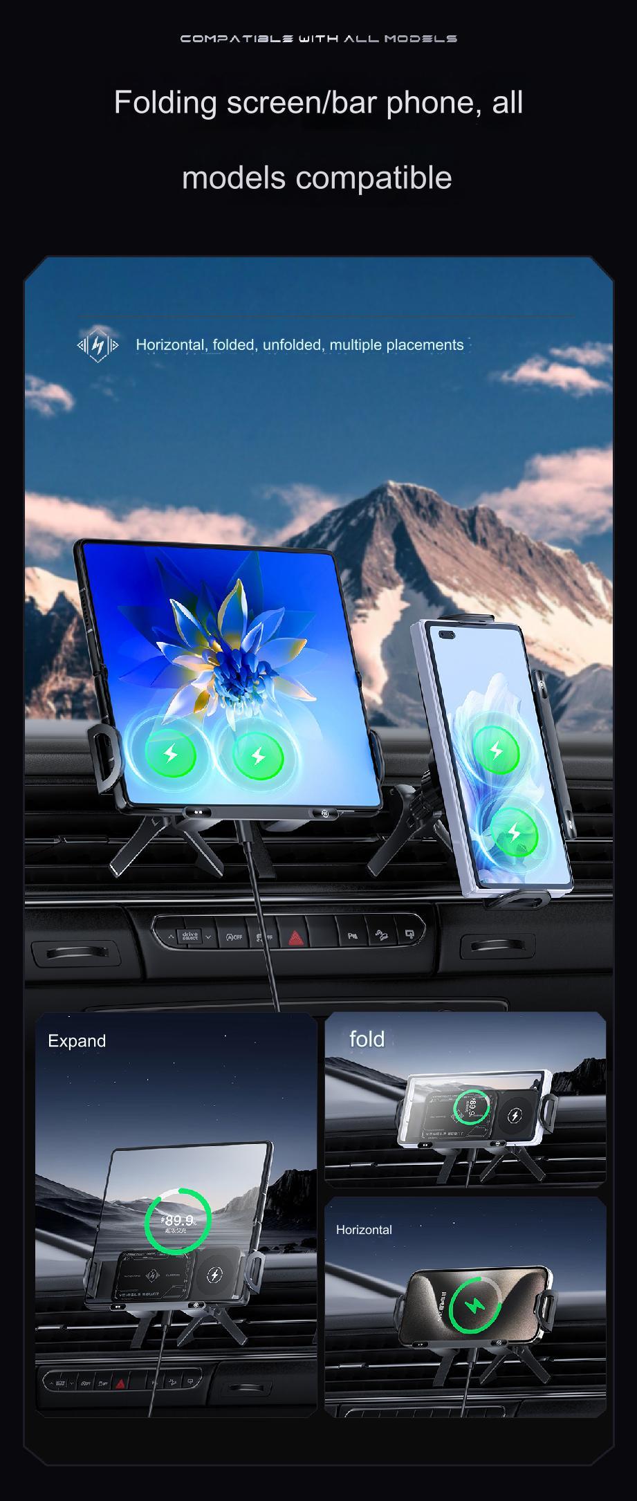 Wireless Car Charger, Auto Clamp Car Charger, Phone Charging Phone Holder Car Gadgets for Smartphone Mount, Car Accessory Items, Multifunctional Charger, suitable for 6-7.2-inch mobile phones,Under 18cm Tablets,Valentine's Day great gift