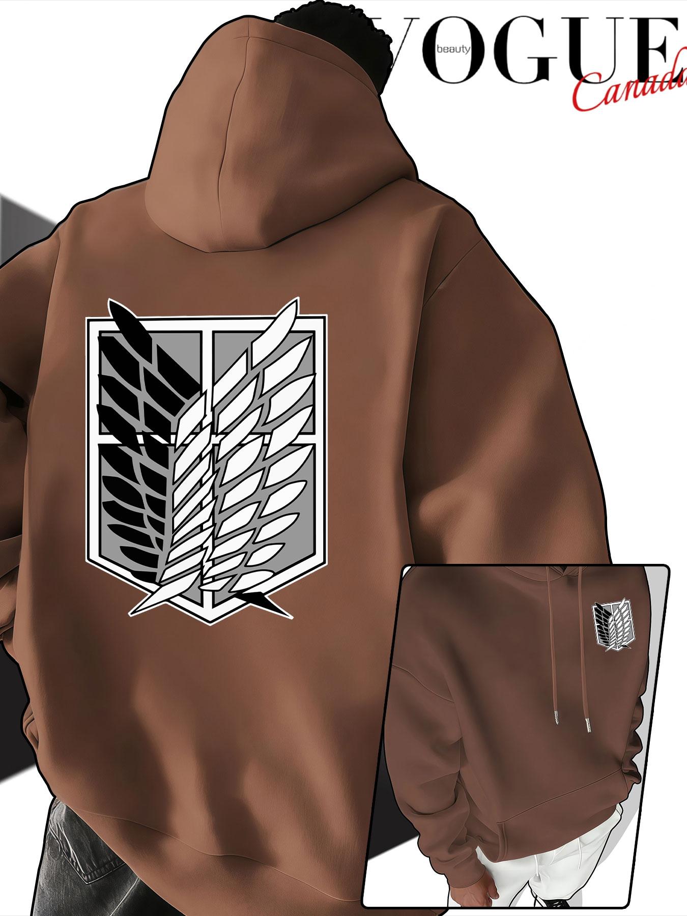 Autumn Attack on Titan Survey Corps Free Wing Print Hoodie, Unisex Japanese Anime Style Loose Fit Sweatshirt, Fall & Winter Casual Wear