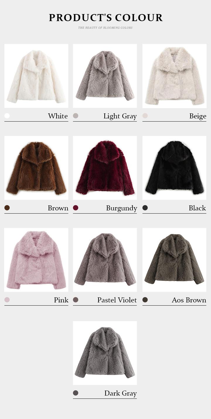 KatchMe Women's Luxurious Oversize Solid Color Wide Lapel Snap Closure Fuzzy Thermal Outerwear, Fall & Winter Long Sleeve Outerwear, Faux Fur Outfit