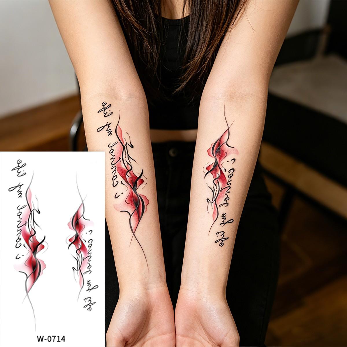 Elegant Floral Calligraphy Tattoo, Waterproof Sexy Body Art for Women, Trendy Body Stickers for Party, Contemporary Style, 1pcs