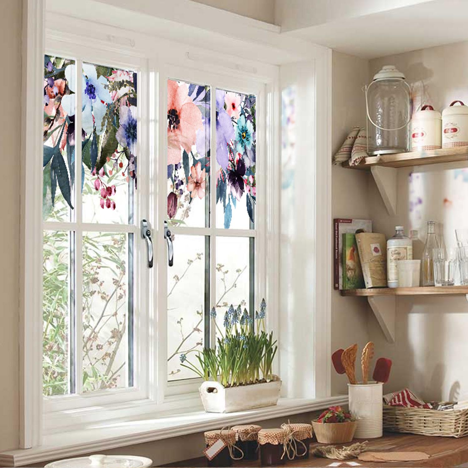 Floral Static Glass Sticker Roll, Removable French Style Glass Film, Room Renovation Decor, Balcony Decoration, No Glue Required