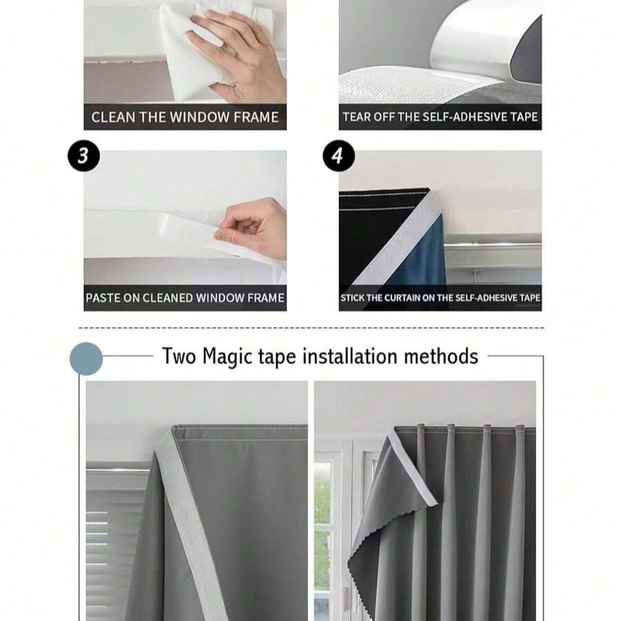 1pc Self Adhesive Portable 96% Blackout Curtains Simple And Easy To Window Bedroom Room Darkening Small Drapes