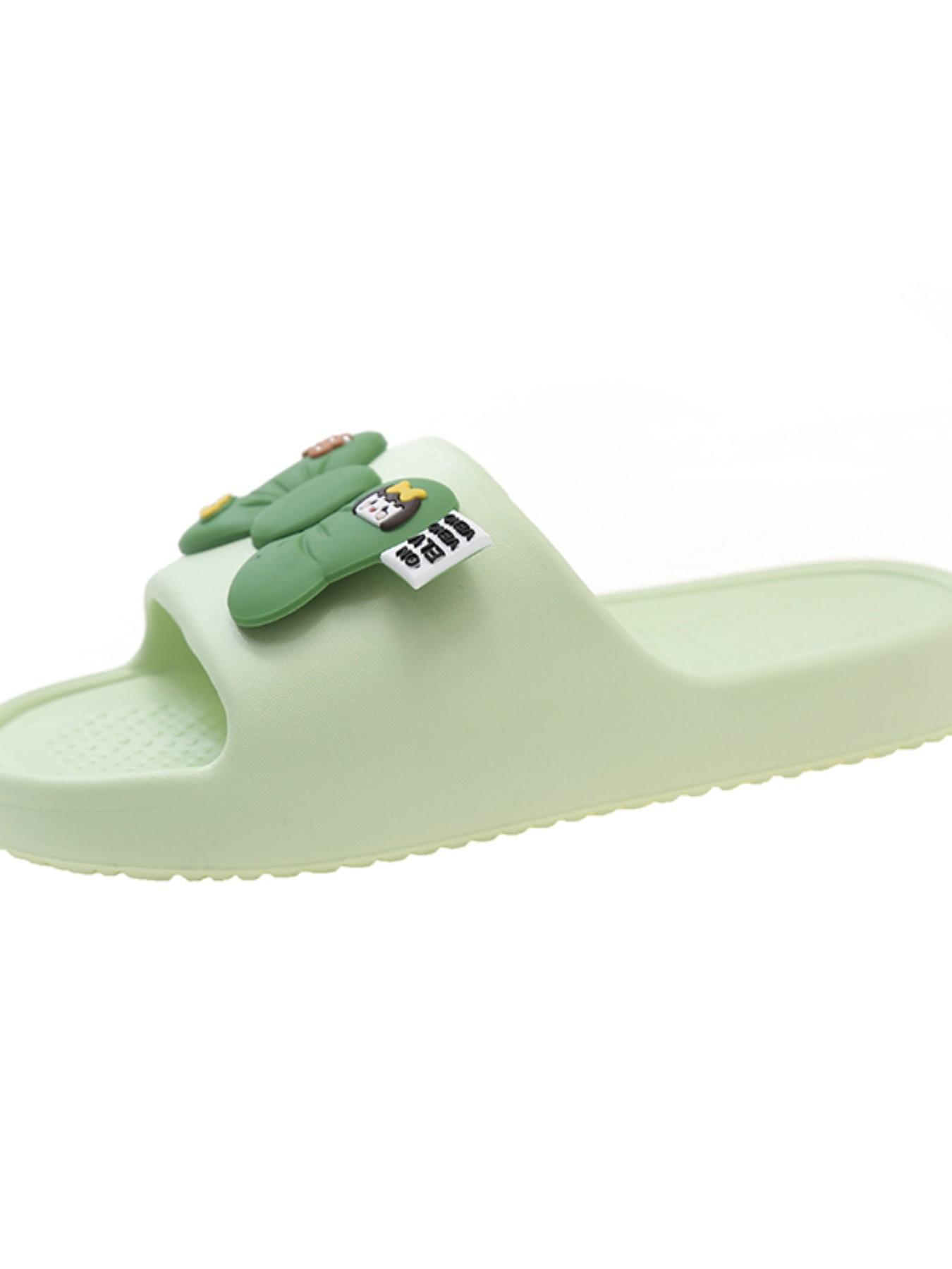 Summer Cartoon Bow Eva Slippers, Massage Insole Anti-Slip House Shoes, Cute Healing Style Indoor Outdoor Sandals