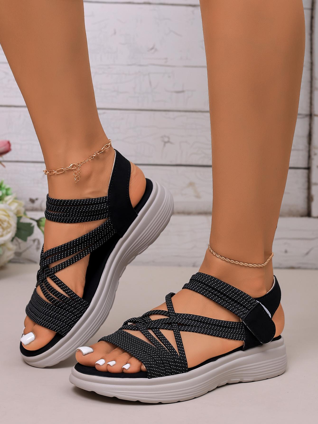 Lightweight elastic platform sandals, casual sports sandals, breathable and comfortable flat shoes, non-slip for pregnant women, vacation beach shoes