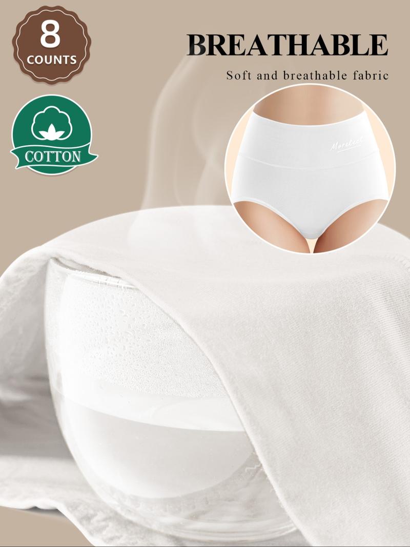 Women's High Waist Cotton Underwear Set, Soft Breathable Fitted Panties, Size S-Xxl, Casual Plain Design, Comfortable Fit