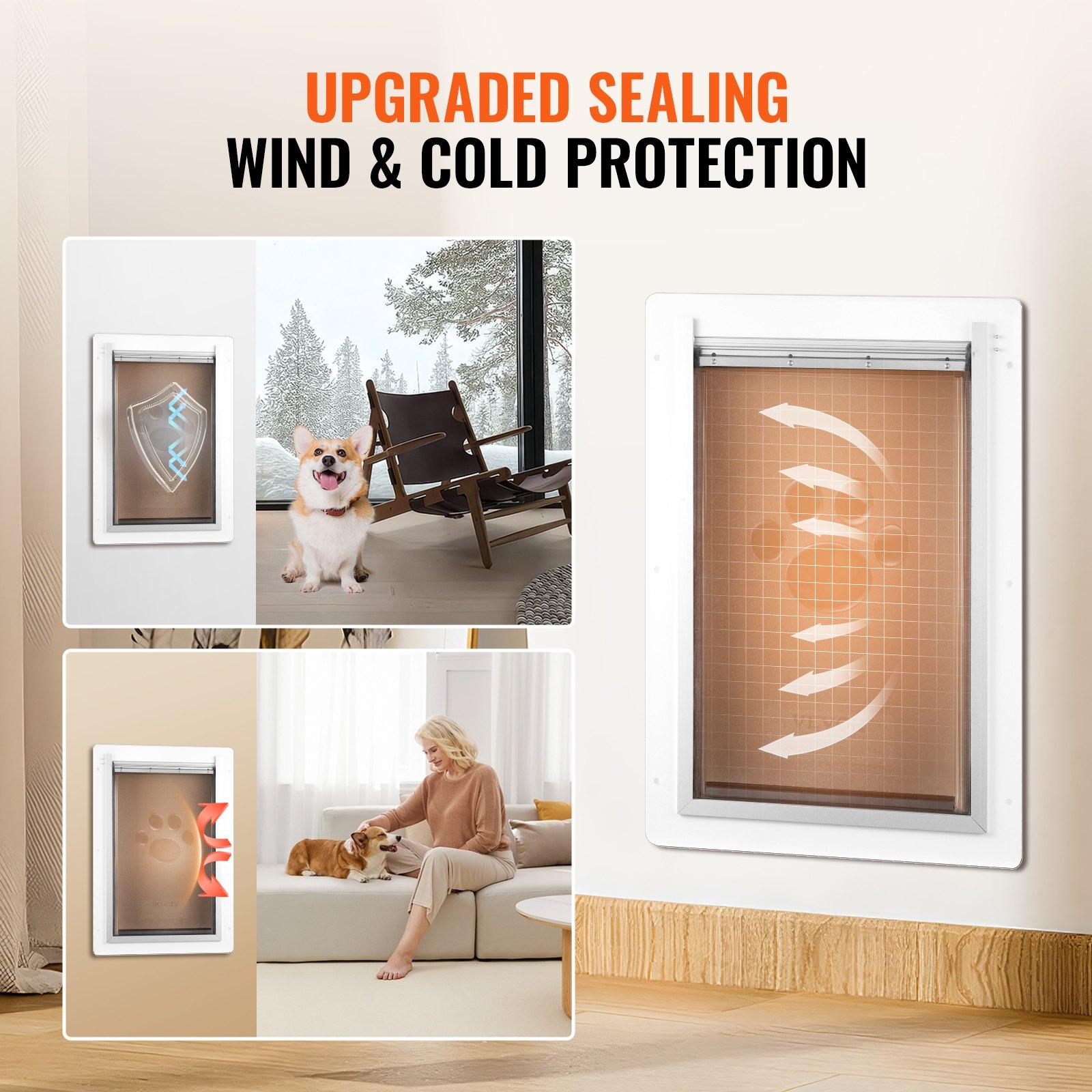 fathersdaygift VEVOR Pet Door, 9.29x 13.19MetalFrame with Lock and3-Flap System, Weatherproof Doggy Door, Easy to Install in Interior or Exterior Walls, Pet Door Suitable for Cat Doggie Kitties (White-Small)