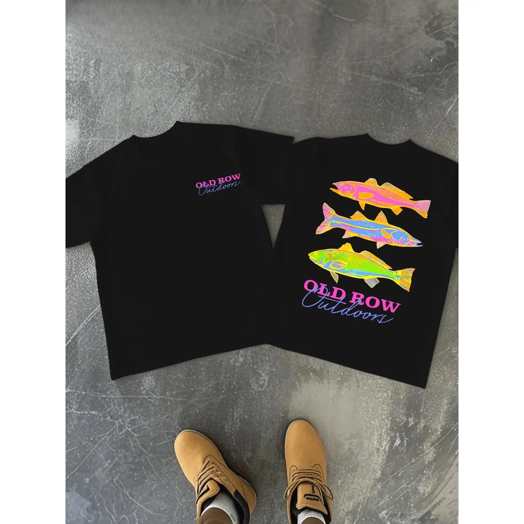 100% Cotton Graphic T-Shirt For Men -OLD ROW Outdoors Colorful Fish Trio |   Casual Crew Neck Sports Tshirt Graphic Tee, Mens Clothes Can Be Gift