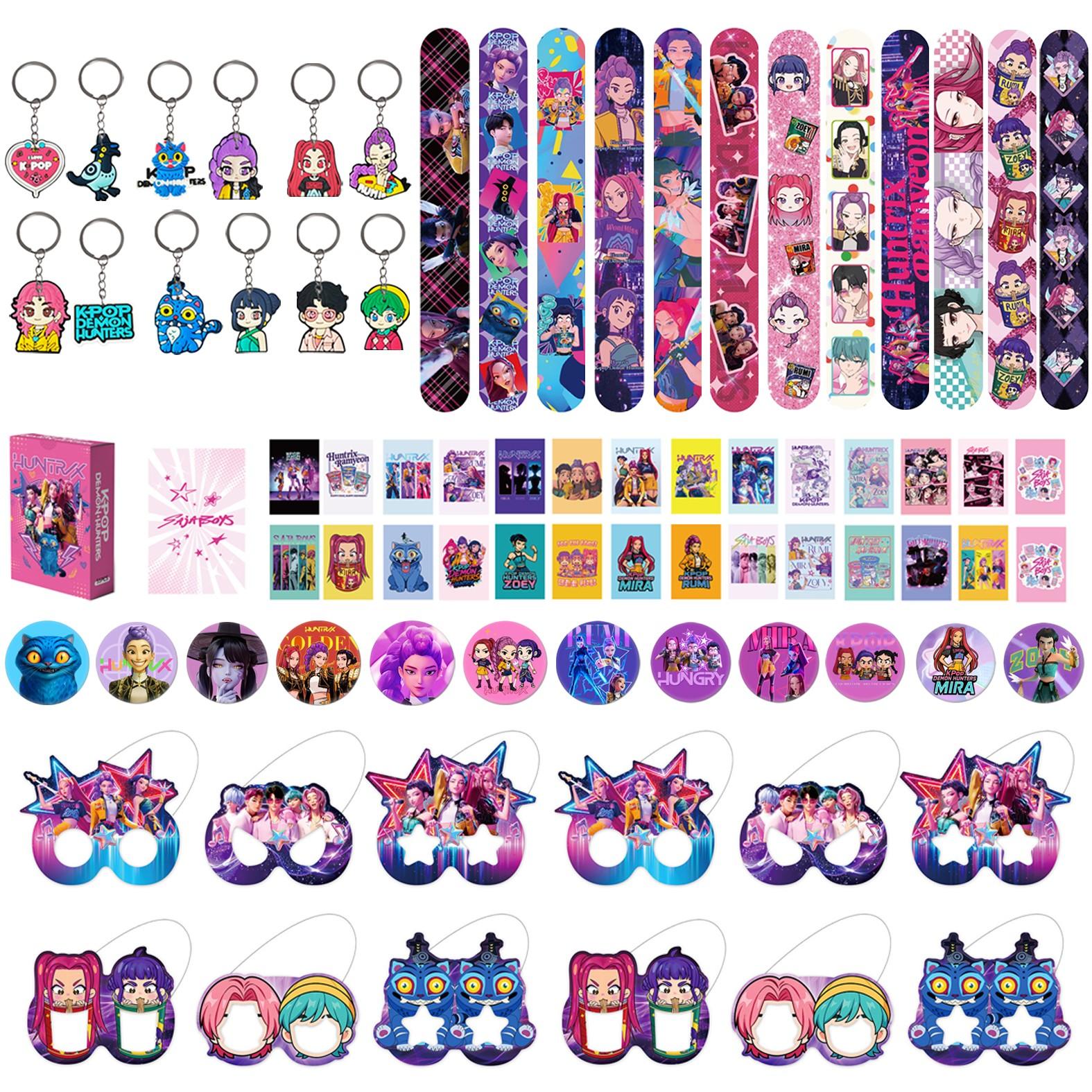 Korean Cartoon Girl Group Birthday Party Gift Set, 5 Pieces, Includes Game Cards, Bracelets, Keychains, Party Glasses, Badges